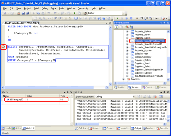 The Stored Procedure s Breakpoint has been Reached