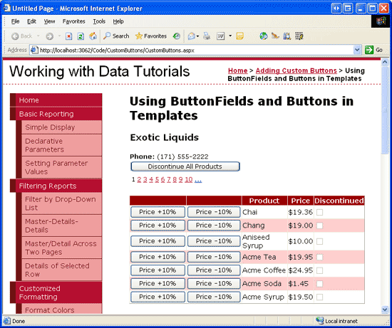 Both the FormView and GridView Contain Buttons That Perform Custom Actions