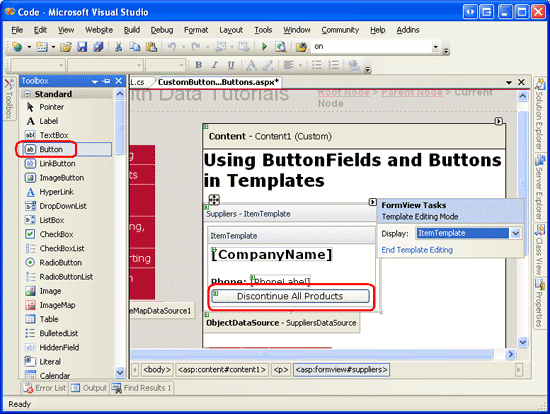 Add a Discontinue All Products Button Web Control to the FormView s ItemTemplate