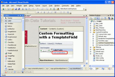 Choose the Edit DataBindings Option from the Label's Smart Tag