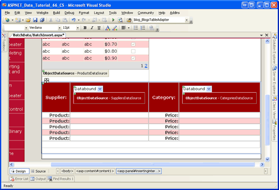 The Header Row Now Contains the Suppliers and Categories DropDownLists