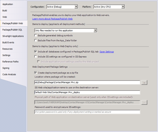 The Package/Publish Web page, together with the Package/Publish S Q L page, lets you configure how your web application project is packaged for deployment when the build process is complete.