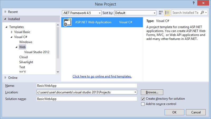 New Project dialog box