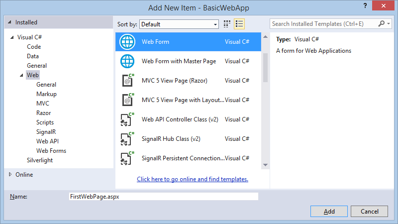 Add New Item dialog box