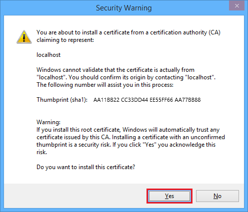 Security Warning dialog box