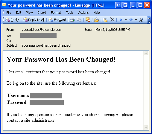 An Email Message Informs the User That Their Password has Changed