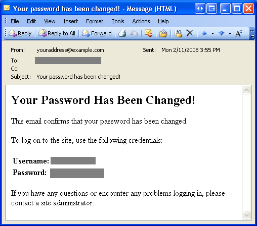 An Email Message Informs the User That Their Password has Changed