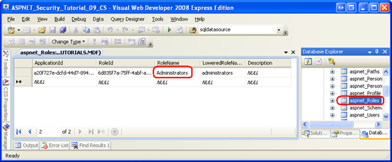 The aspnet_Roles Table has a Row for the Administrators