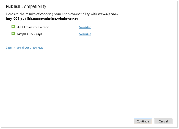 Screenshot of the Web Matrix window showing the results of the compatibility test with the successful items indicated by a green checkmark icon.