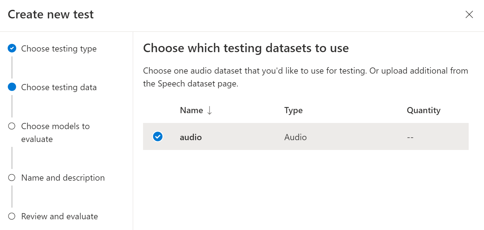 Skärmbild av hur du väljer en datamängdsdialogruta