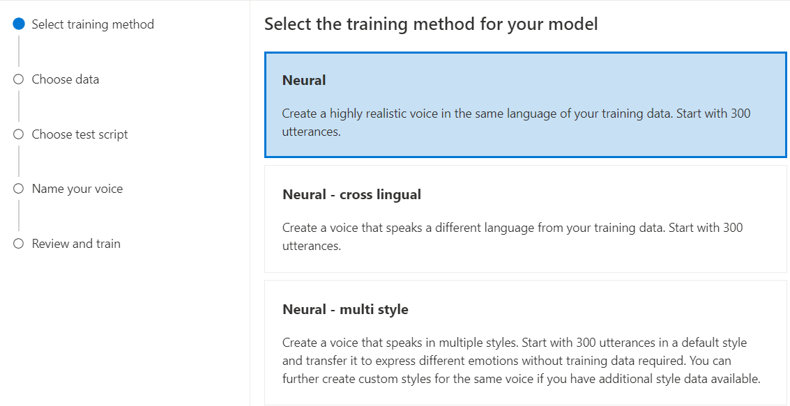 Skärmbild som visar hur du väljer neural träning.