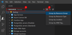 En skärmbild av hur du tar bort en resursgrupp i VS Code med hjälp av Azure Tools-tillägget.