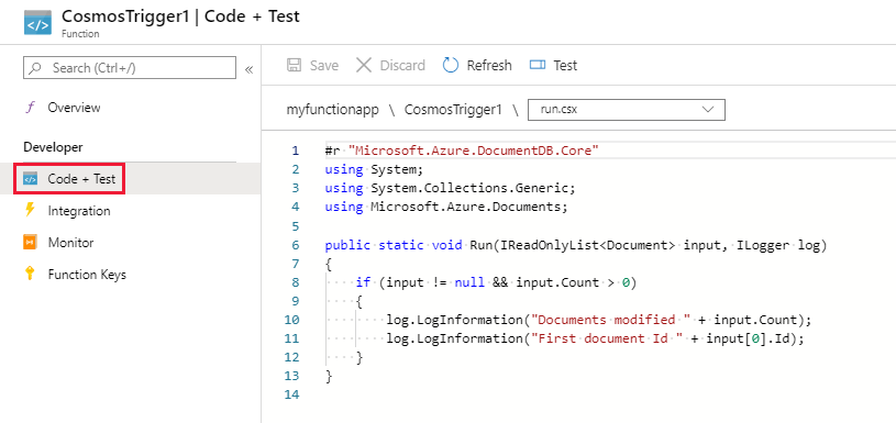 Azure Cosmos DB-funktionsmall i C#