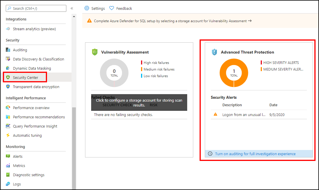 advanced threat protection in Defender for SQL