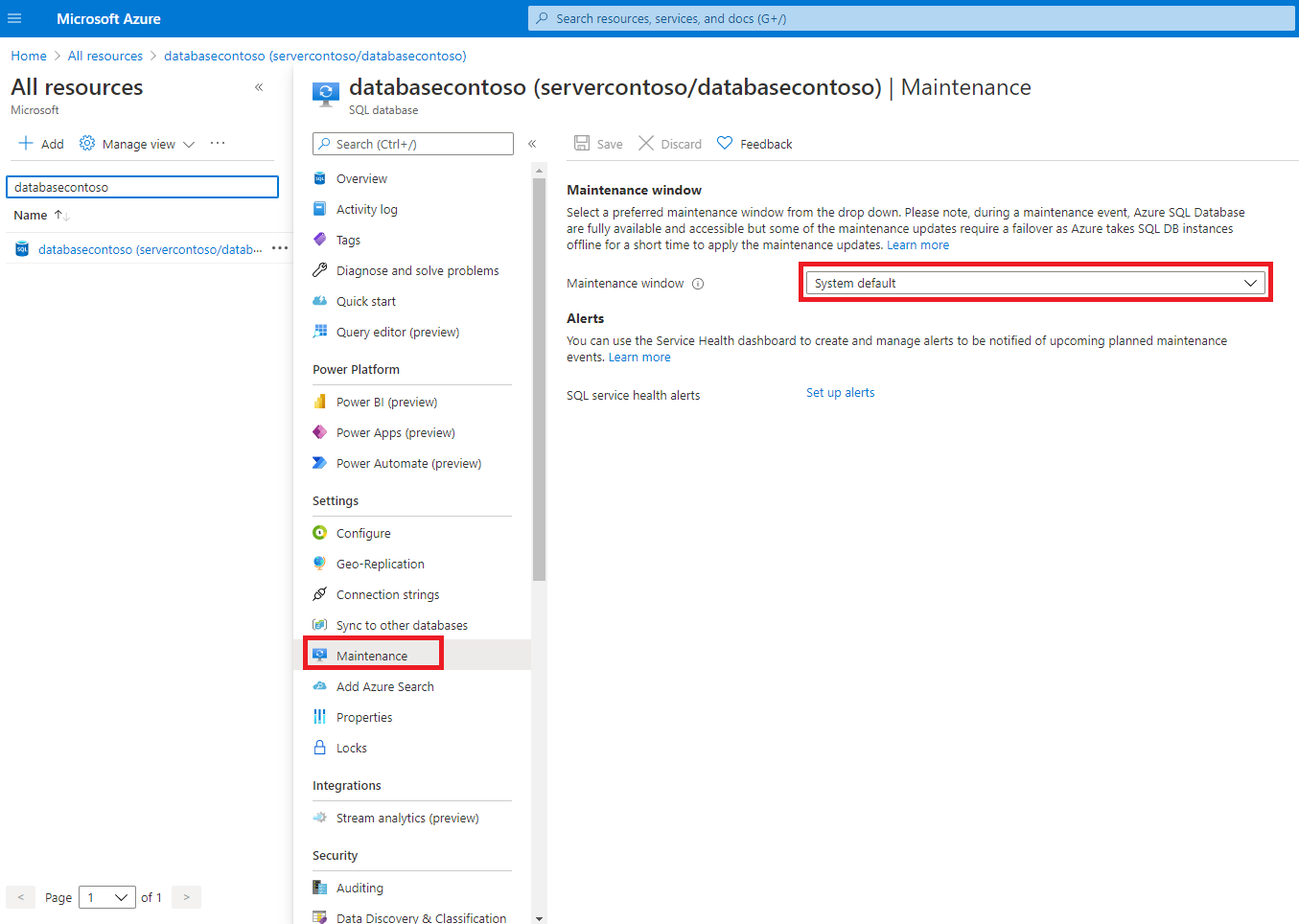 SQL database Maintenance page