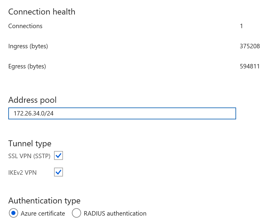 Screenshot showing ingress/egress numbers in the Azure portal.