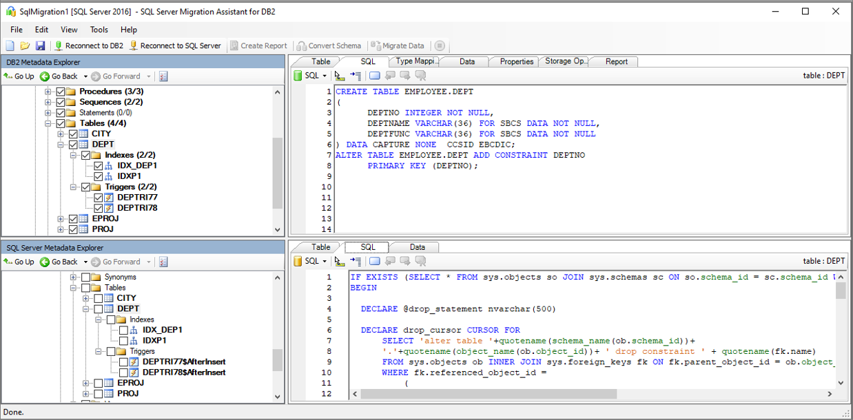 Screenshot that shows comparing and reviewing the structure of the schema to identify potential problems.