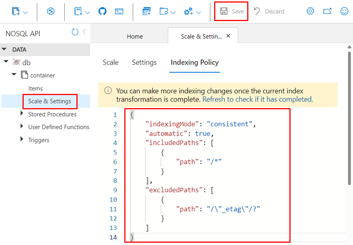 Hantera indexering med hjälp av Azure-portalen