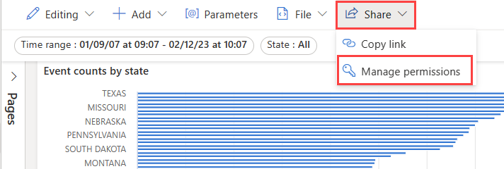 Skärmbild av listrutan för dela instrumentpanelen.