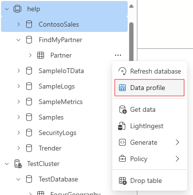 Skärmbild av dataprofilen på menyn.