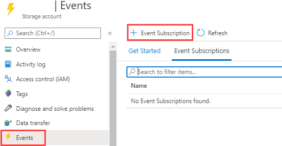 Skärmbild av att skapa En Event Grid-prenumeration.