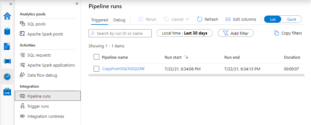 Övervaka pipelinekörningar