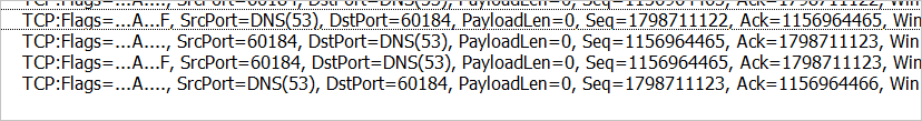 Skärmbild av TCP 4-handskakningsinformation.