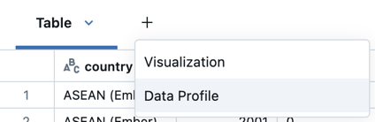 Click to generate a data profile from the table output.