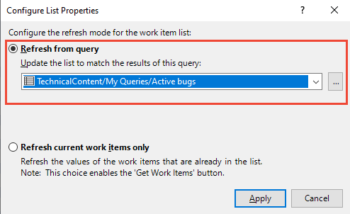 Skärmbild av dialogrutan Konfigurera listegenskaper, Indata.