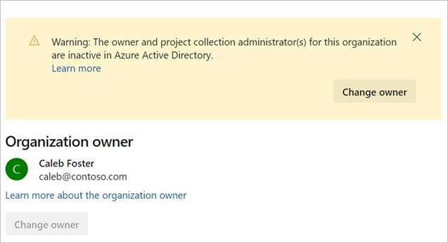 Skärmbild av varning, PCA och ägare inaktiva i Microsoft Entra-ID.