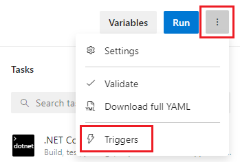 Skärmbild som visar hur du väljer Utlösare för redigering.