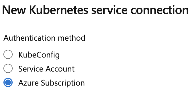 Skärmbild av att välja en autentiseringsmetod för Kubernetes-tjänstanslutning.