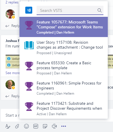 VSTS-meddelandetillägg i Microsoft Teams