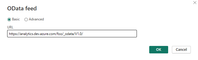 Skärmbild som visar vald OData-feed.