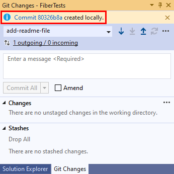 Skärmbild som visar länken för incheckningsinformation i Visual Studio.