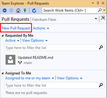 Skärmbild av att välja Ny pull-begäran.