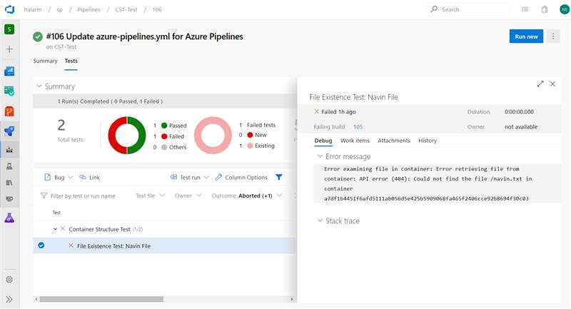 Screenshot showing that a summary and test data is available.