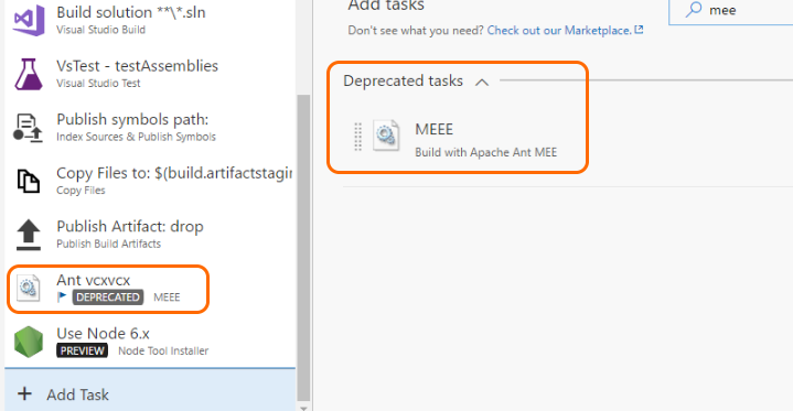 Deprecated task badge