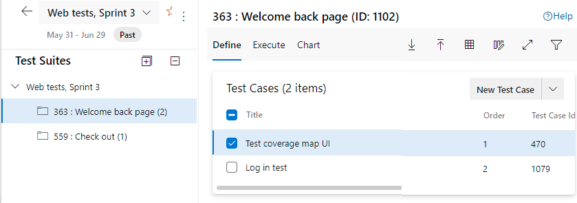 Skärmbild som visar kopierad testplan, webbläsarvy.