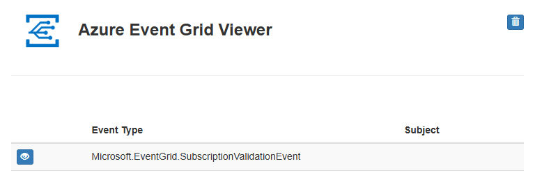 Skärmbild som visar Loggboken för Event Grid med prenumerationsverifieringshändelsen.