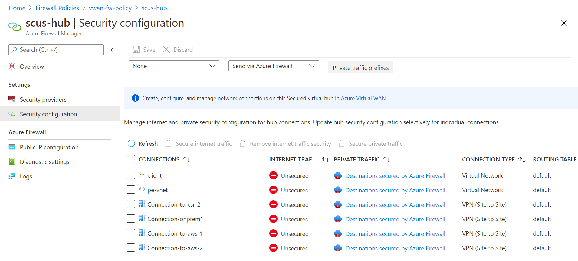 Privat trafik som skyddas av Azure Firewall