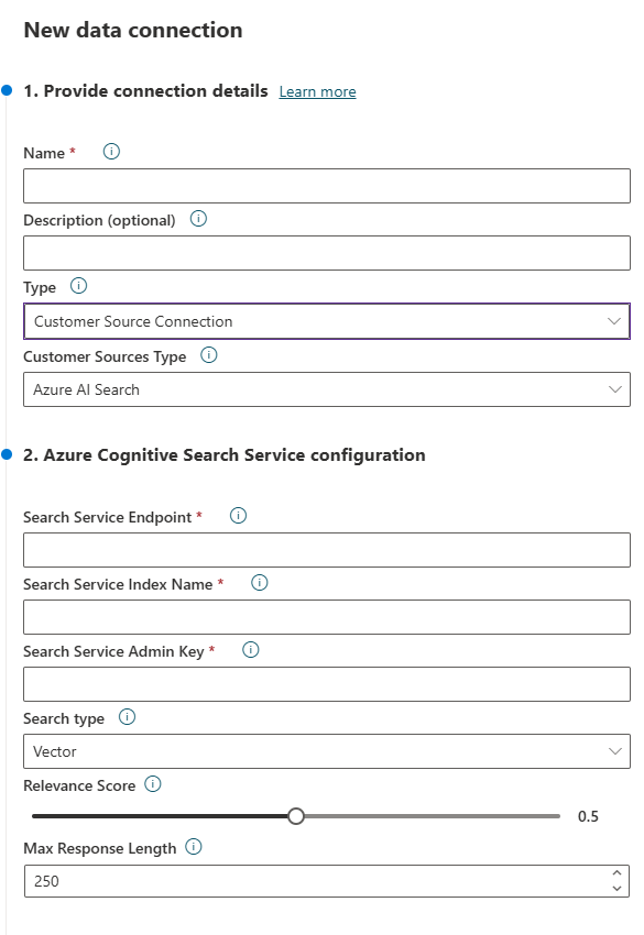 Screenshot of a new Customers Source Connection Azure AI Search