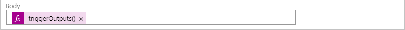 Skärmbild som visar standardarbetsflödet med svarsåtgärdens lösta triggerOutputs()-uttryck.