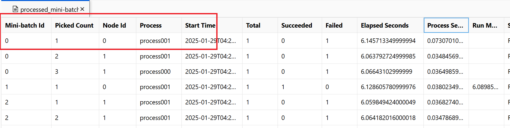 Skärmbild av ett exempel på processed_mini-batches.csv fil.