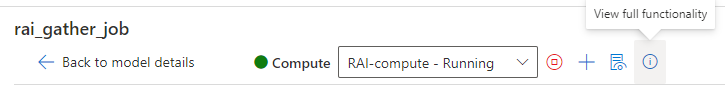 Skärmbild av informationsikonen på instrumentpanelen ansvarsfull AI.