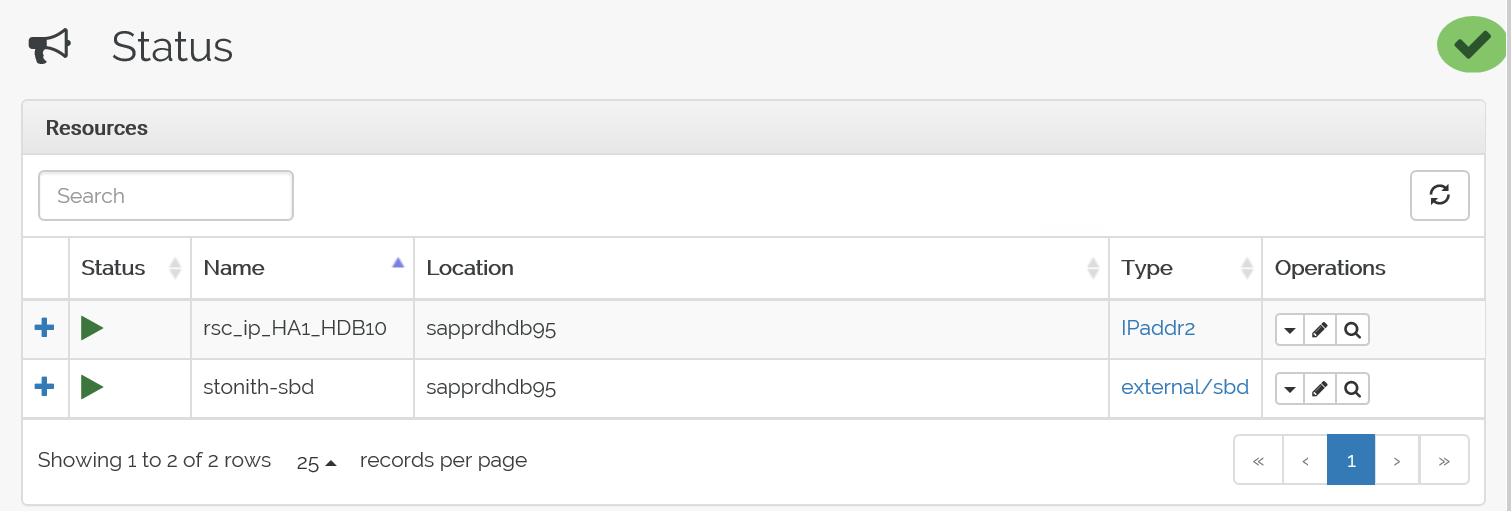 Skärmbild som visar status för de två resurserna efter redundansväxlingen.