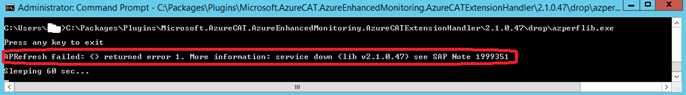 Körning av azperflib.exe anger att tjänsten för Azure-tillägget för SAP inte körs