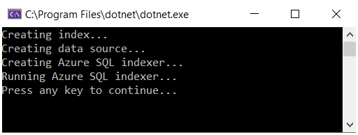 Skärmbild som visar konsolens utdata för programmet.