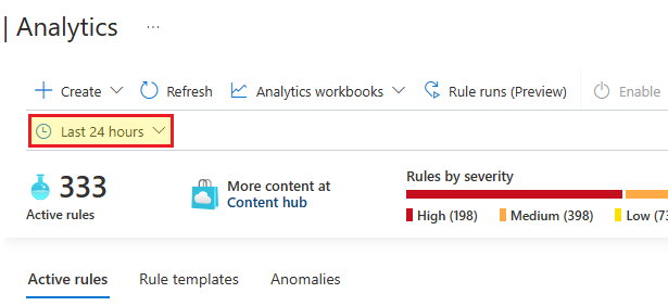 Skärmbild av tidsramsväljaren på analyssidan.