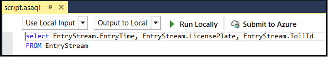 Lokala indata och lokala utdata i Azure Stream Analytics Visual Studio